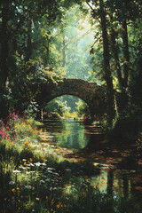 Tranquil Stone Bridge Amidt Verdant Wilderness: A Hiden Natural Sanctuary
