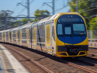 Passenger Train going through Summer Hill train station a suburban Sydney train Station NSW Australia