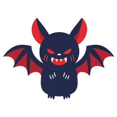 A cute vampire bat with tiny fangs, wrapped in its own wings | kawaii cartoon style | dark soft purples and blacks | small smiling face with adorable fangs | rounded cozy wing shapes 