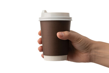 Coffee Cup in Hand on White Background | Takeaway Beverage for Cafe Menu or Advertising