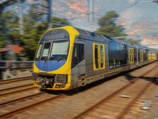 Passenger Train going through Summer Hill train station a suburban Sydney train Station NSW Australia