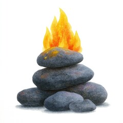 Stacked dark grey stones with yellow orange flames