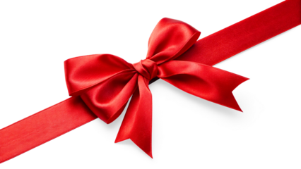 Vibrant red satin ribbon bow perfect for gifts, ideal for wrapping, party supplies, Christmas day, and adding a festive touch on Transparent Background.