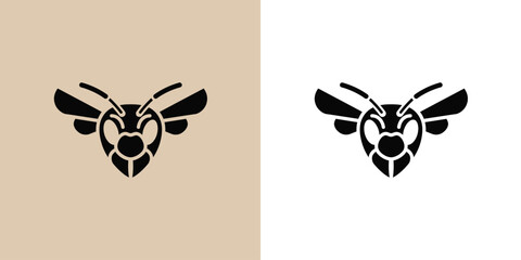 Stylized black hornet or wasp head logo design, a powerful and minimalist insect icon for a brand