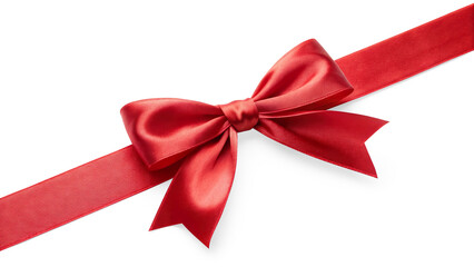 Vibrant Red Satin Ribbon Bow for Gifts, Perfect for Gift Wrapping, Party Supplies, Christmas Day Celebrations, and Adding a Special Touch to Presents on Transparent Background.