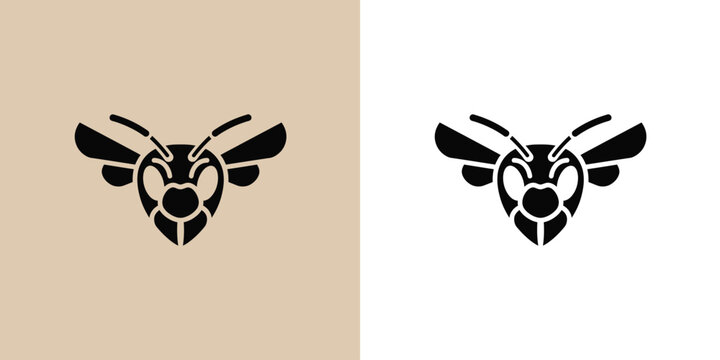 Stylized black hornet or wasp head logo design, a powerful and minimalist insect icon for a brand