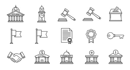 City hall building line icon set, outline vector sign, linear style pictogram, vector illustration on white background. Ordered line icon set on white background. Collection of symbols for