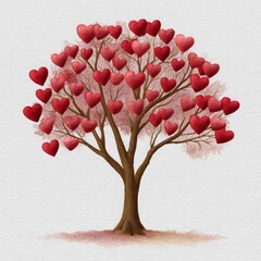 Tree with red heart shaped leaves and branches hearts