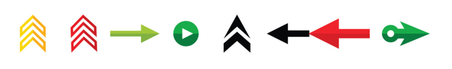 Colourful arrows set . Arrow cursor vector icon. Bullet points arrow collection. Blue, orange, green, yellow colors. Neon Light Arrow Set, Colorful Glowing Arrows in Yellow Pink Vector illustration.