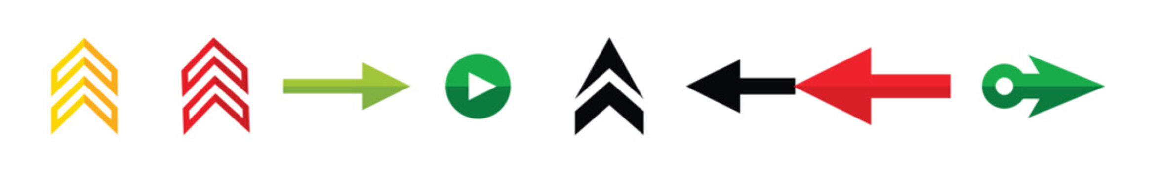 Colourful arrows set . Arrow cursor vector icon. Bullet points arrow collection. Blue, orange, green, yellow colors. Neon Light Arrow Set, Colorful Glowing Arrows in Yellow Pink Vector illustration.