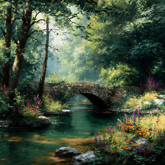 Tranquil Stone Bridge Amidt Verdant Wilderness: A Hiden Natural Sanctuary