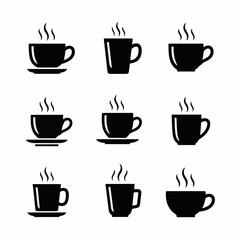 Coffee Cup Silhouette Set Vector – Hot Beverage Icons Collection