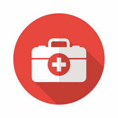 Red Medical First Aid Kit Icon with White Cross – Healthcare Emergency Symbol on Round Background