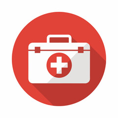 Fototapeta premium Red Medical First Aid Kit Icon with White Cross – Healthcare Emergency Symbol on Round Background