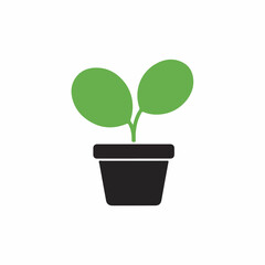 Green Plant in Black Flowerpot Icon – Minimal Botanical Growth Symbol on White Background