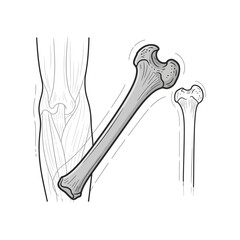 Illustration of a Femur Bone with Knee and Tibia.