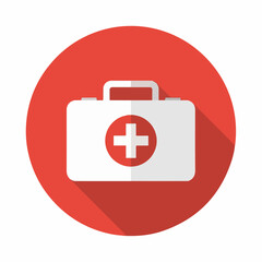 Fototapeta premium Red Medical First Aid Kit Icon with White Cross – Healthcare Emergency Symbol on Round Background