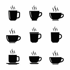 Coffee Cup Silhouette Set Vector – Hot Beverage Icons Collection
