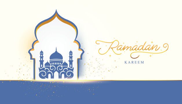 Ramadan kareem ornate mosque silhouette background, for greeting card, banner