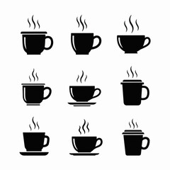 Coffee Cup Silhouette Set Vector – Hot Beverage Icons Collection
