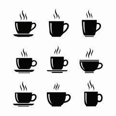 Coffee Cup Silhouette Set Vector – Hot Beverage Icons Collection