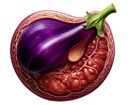 Human Stomach with Eggplant Inside, Front View, Realistic 3D Vector Illustration, Isolated on Transparent Background PNG