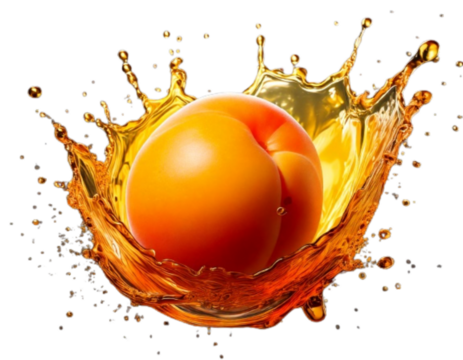 Fresh Ripe Apricot Falling into Juice Splash, Front View, Realistic 3D Vector Illustration, Isolated on Transparent Background PNG
