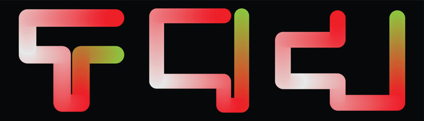 Three abstract shapes with red and green gradient