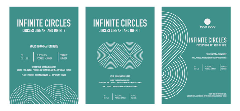 Infinites lines art vector, geometric  infinite shape with line art style. green color. Simple poster template, vectorized  lines art template. Blue template poster, leaflet. Set of vector posters.
