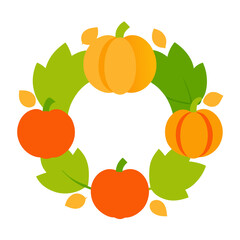 Thanksgiving day harvest wreath with pumpkins and vector illustration