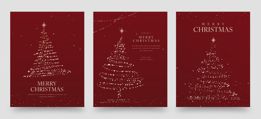 Fototapeta premium Minimal Gold Christmas Tree on Red Background — Elegant Modern Holiday Greeting Vector Poster