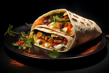 Grilled Vegetable Pita Wrap on Dark Plate