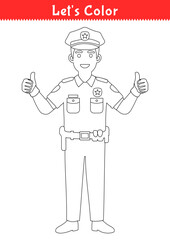 Coloring page for kids Happy police officer giving thumbs up, a community helpers activity