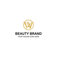 Gold Letter W Luxury Beauty Brand Logo Design with Creative Illustration