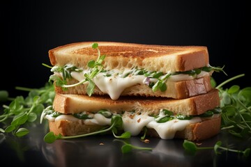 Grilled Sandwich with Microgreens and Creamy Sauce Drizzle