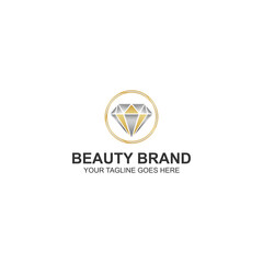 Luxury Diamond Gemstone Beauty Brand Logo in Golden Circle with Creative Illustration