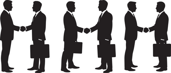 Silhouettes of Bsinessmen shaking hands with briefcases in a repeating pattern
