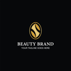 Luxury Golden Letter S Shape Beauty Brand Logo Design with Creative Illustration