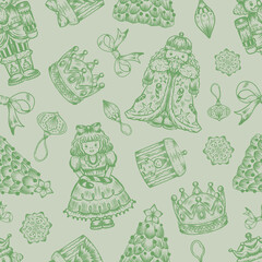 Christmas Seamless Pattern, Pastel Snowman and Santa Ornament Digital Paper, Holiday Sweet