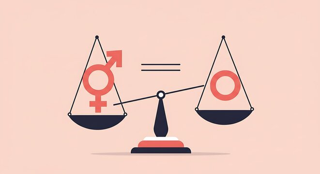 Conceptual illustration showcasing gender equality with scales balancing male and female symbols
