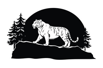 Tiger on Cliff Silhouette 