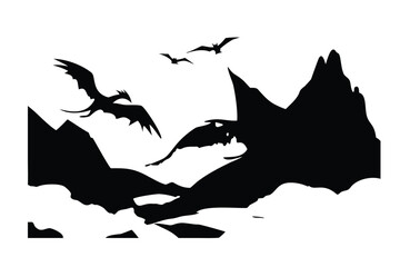 Dragon and Mountain Silhouette Vector © revpy