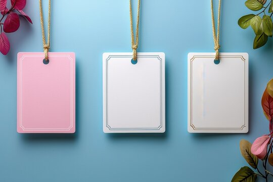 Elegant hanging label cards with colorful bows for festive occasions