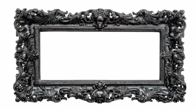 Ornate rectangular baroque black picture frame with white background