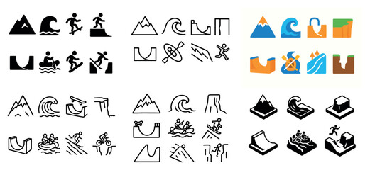 Adventure sports icons collection for outdoor activities