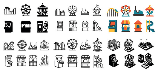 Amusement park ride icon collection