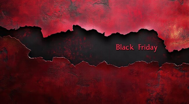 Black Friday text on dramatic torn red background