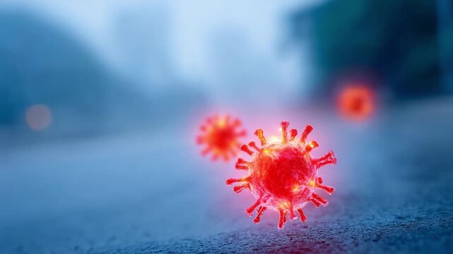 Menacing Microscopic Invaders: A chillingly detailed depiction of a virus, rendered in vivid color, highlighting its ominous presence within the human body and the world.