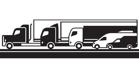 Freight transportation trucks on the road - vector illustration