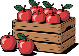 Cartoon Vector Illustration of Red Apples in and Around a Wooden CrateCartoon Vector Illustration of Red Apples in and Around a Wooden Crate